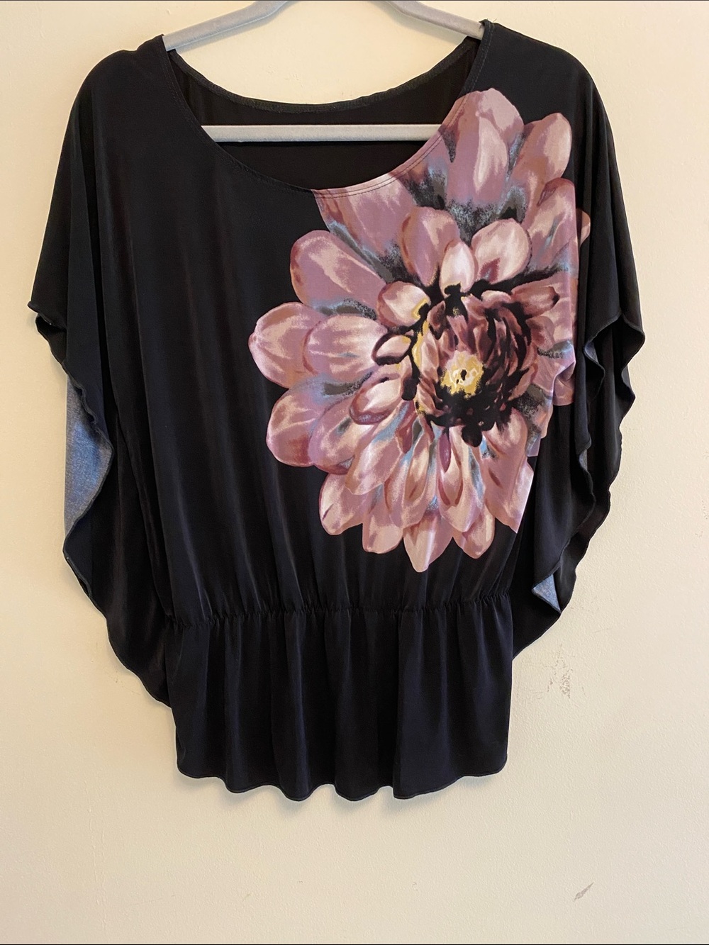Women's Black Top with Pink Floral Print
